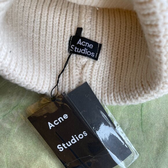 Acne Studios White Embroidered Knit Beanie main image 5